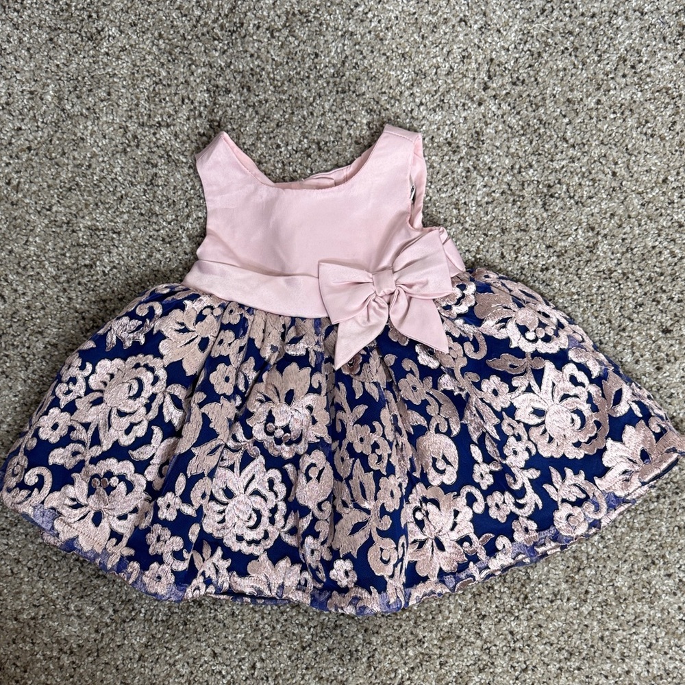 Rare Editions Pink and Navy Floral Dress